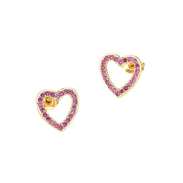 Kivágott aranyos szív fülbevaló, iceDream, Ezüst 925/Cirkon, 1 cm, Lila/Arany