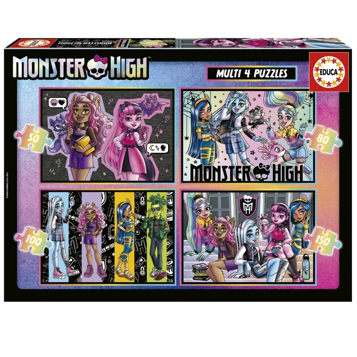 Set 4 puzzle Educa Monster High, 50/80/100/150 piese, multicolor, 34x24cm