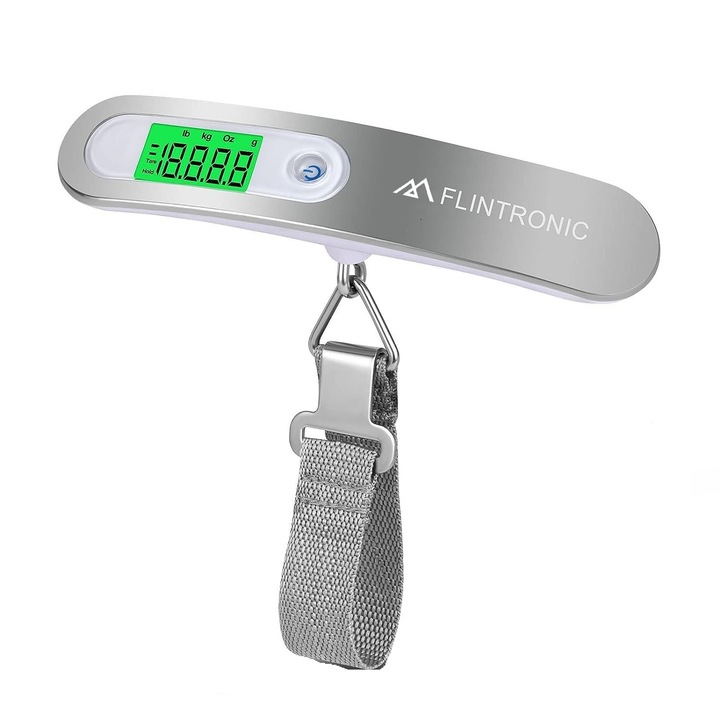 Elektronikus kézipoggyászmérleg, Filtronic, LCD képernyő, maximum 50 kg, ezüst