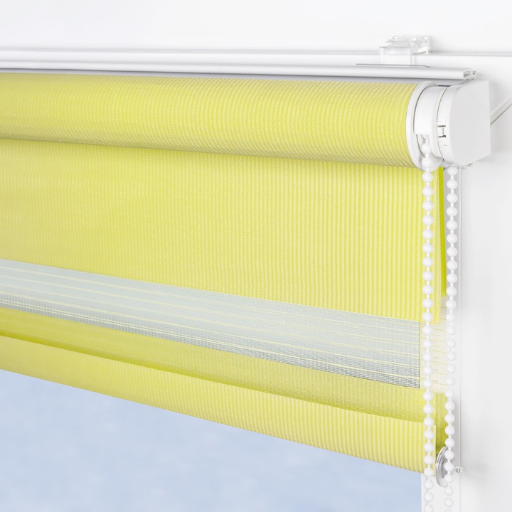 Roleta textila, Clasica, instalare non-invaziva, rulou Zi si Noapte, Jaluzea, P+R, 50 x 220 cm, galben lime, balcon
