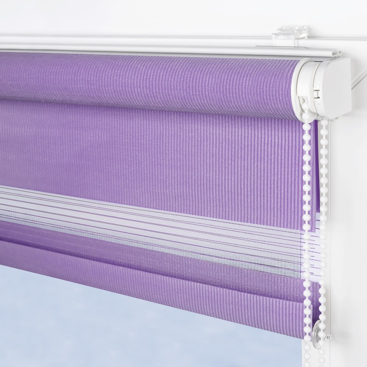 Roleta textila, Clasica, instalare non-invaziva, rulou Zi si Noapte, Jaluzea, P+R, 55 x 220 cm, violet, balcon