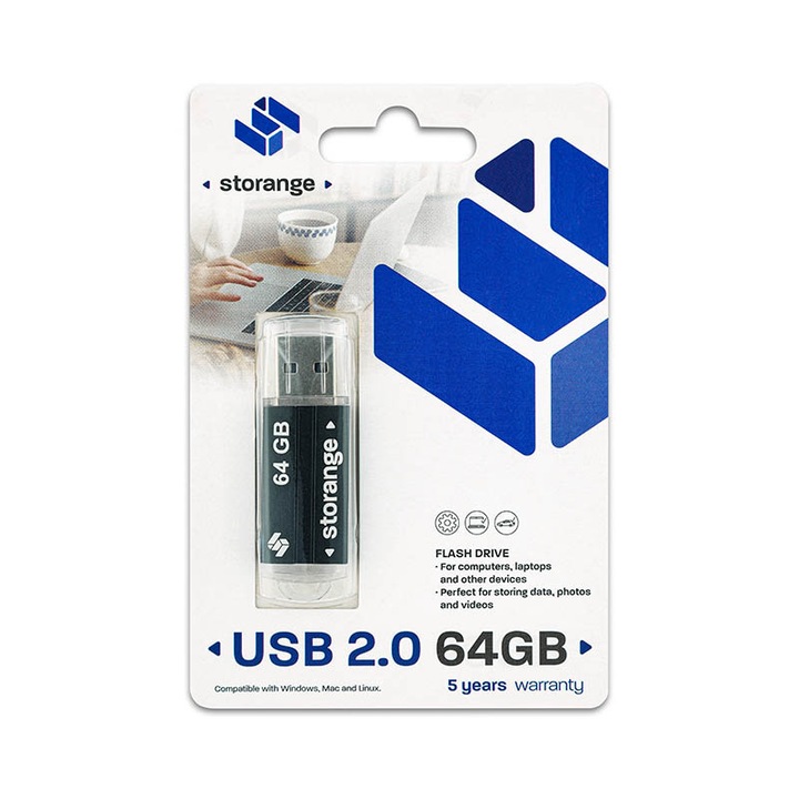 USB флаш памет за съхранение, 64 GB, черен