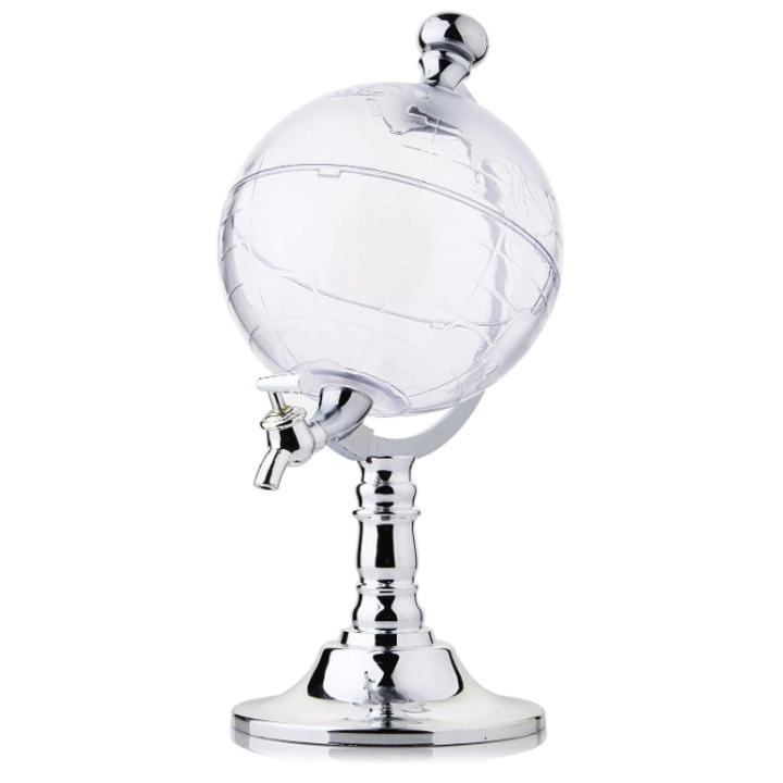 Dozator de bauturi in forma de glob pamantesc, Argintiu, 3.5 litri