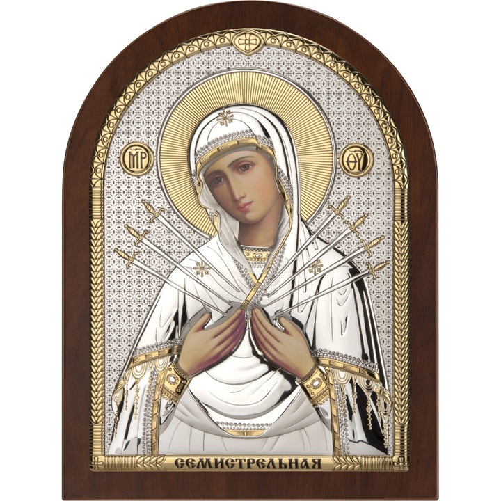 Ezüst Istenanya ikon 7 nyíllal 16,5x21,5 cm