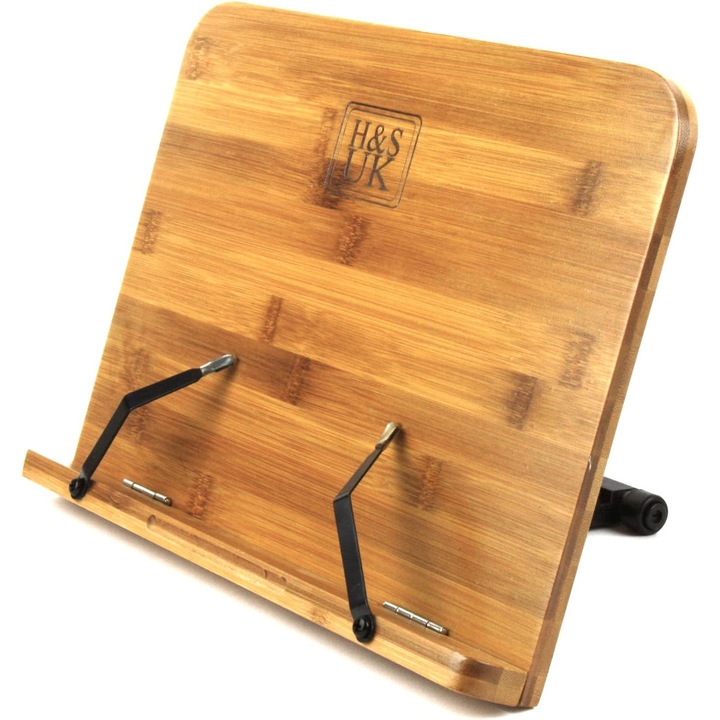 Állvány típusú tartó receptkönyvekhez, H&S, bambuszból, állítható, 34 x 1,1 x 24 cm