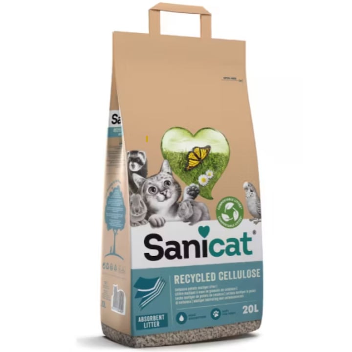 Asternut igienic pentru pisici Sanicat, Hartie, 20 L