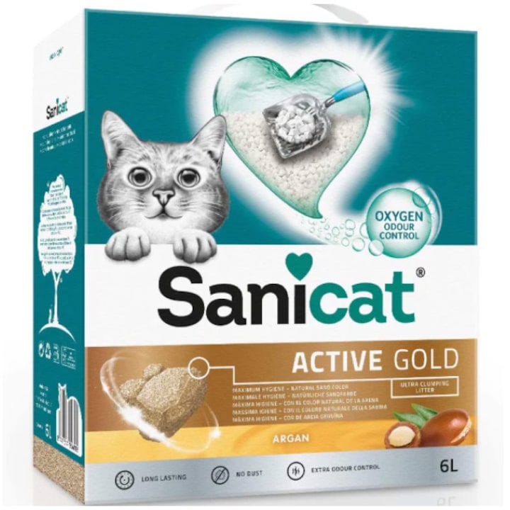 Хигиенична постелка за котки Sanicat Active Gold, Argan, 6л