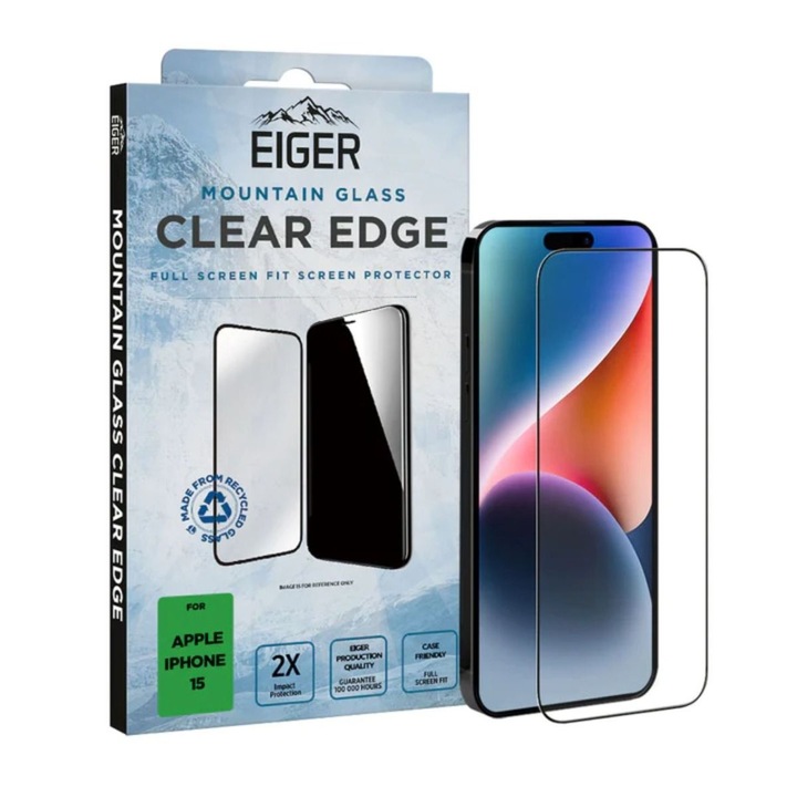 Защитно фолио Eiger Glass 3D Mountain Glass Clear за iPhone 15