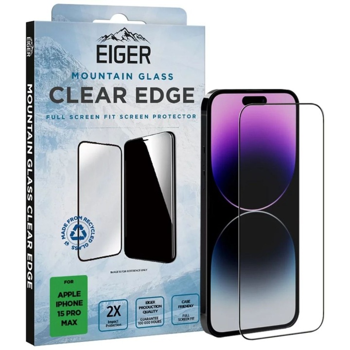 Стъклен протектор Eiger 3D Mountain Glass Clear за iPhone 15 Pro Max