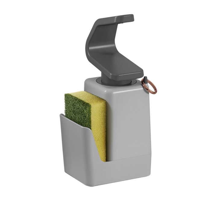 Dozator sapun cu suport burete Metaltex Soap-Tex, culoare gri, 11 x 8 x 22cm