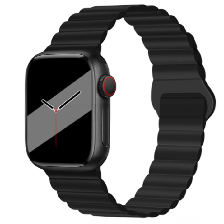 Curea magnetica din silicon pentru Apple Watch Ultra, Ultra 2, SE, 9/8/7/6/5/4/3/2/1 - 42/44/45/49MM, negru