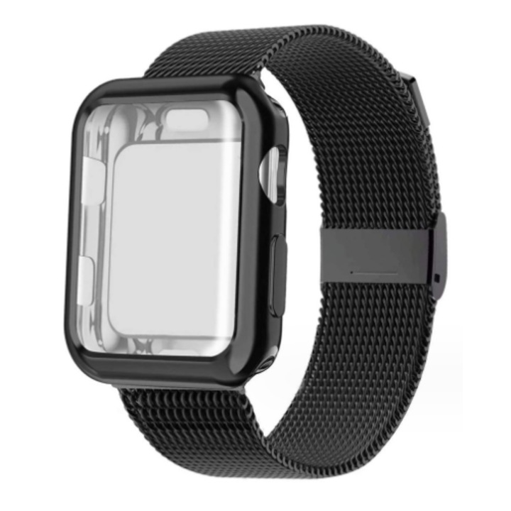 Curea Metalica neagra pentru Apple Watch Ultra/SE/9/8/7/6/5/4/3/2/1 - 42/44/45/49MM