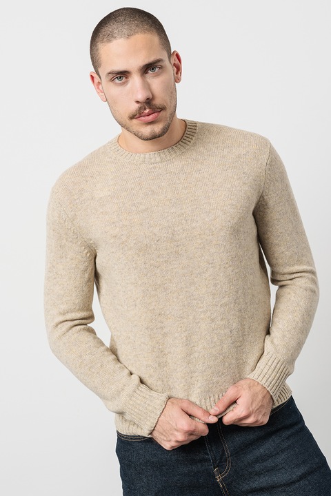 United Colors of Benetton, Kerek nyakú szűzgyapjú pulóver, Melange bézs