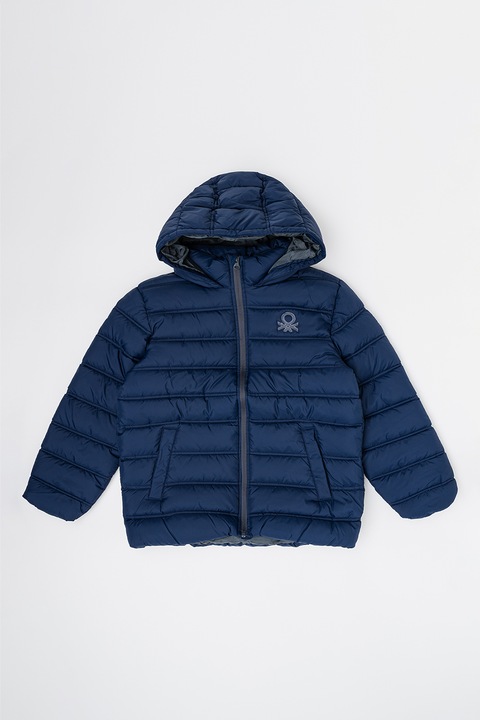 United Colors of Benetton, Geaca cu gluga si finisaj rezistent la apa, Bleumarin, 170 CM