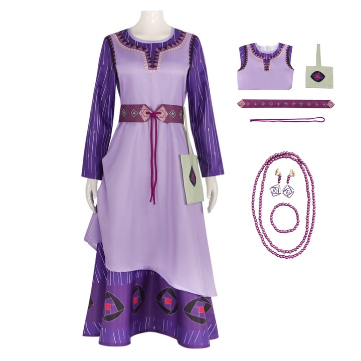 Rochie Printesa Fete Wish Asha Cosplay Costum, YSHT, Poliester, 110-120 cm, Violet