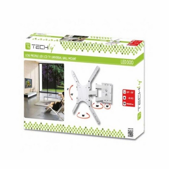 Techly fali tartó, TV LCD/LED/PDP dupla kar, 23-55'' 45 kg VESA, fehér