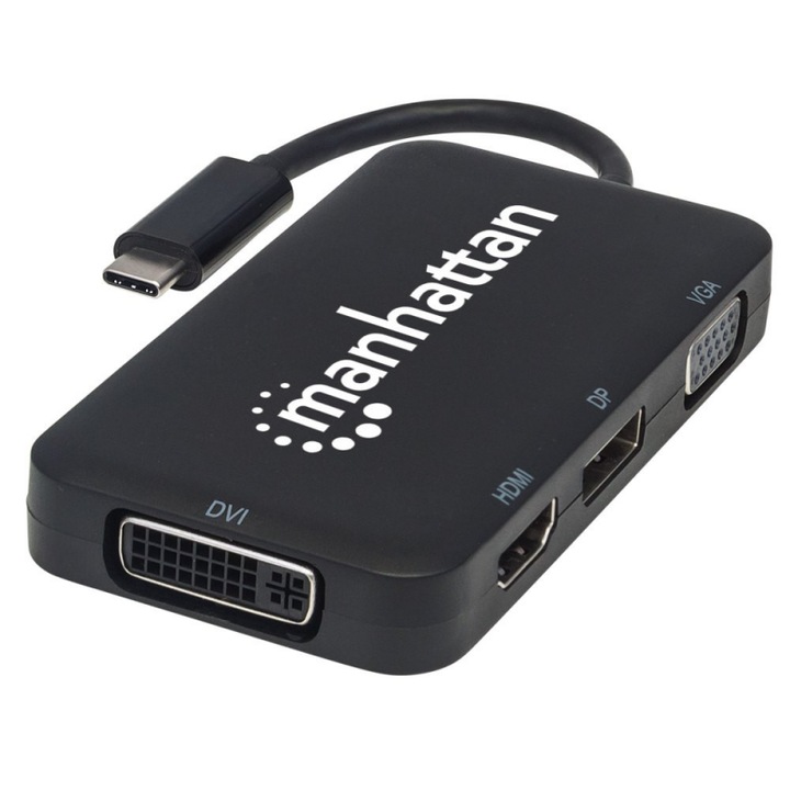 Adaptor 4-in-1, Manhattan, USB-C la HDMI/DP/DVI/VGA, audio