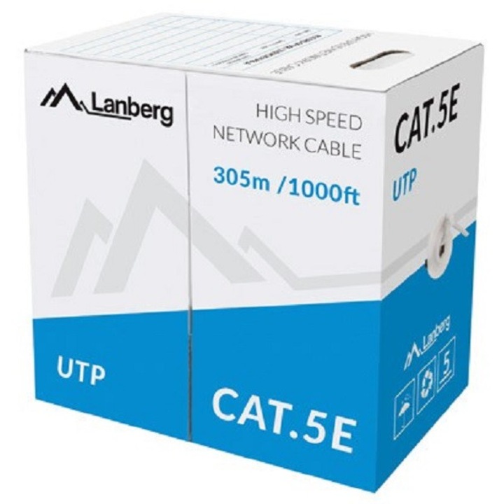 Кабел, Lanberg LAN cable CAT.5e utp 305m solid cu grey cpr fluke passed