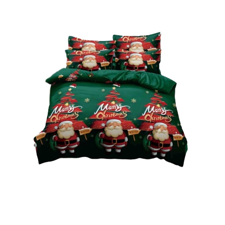 Спално бельо, Jojo Home, Finet, 2 лица, 6 части, Весел Дядо Коледа, 230x240см, Многоцветни