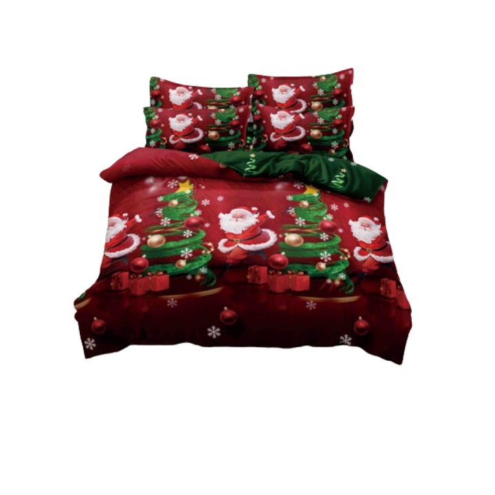 Lenjerie de pat, Jojo Home, Finet, 2 persoane, 6 piese, Magie de Craciun, 230x240cm, Multicolor