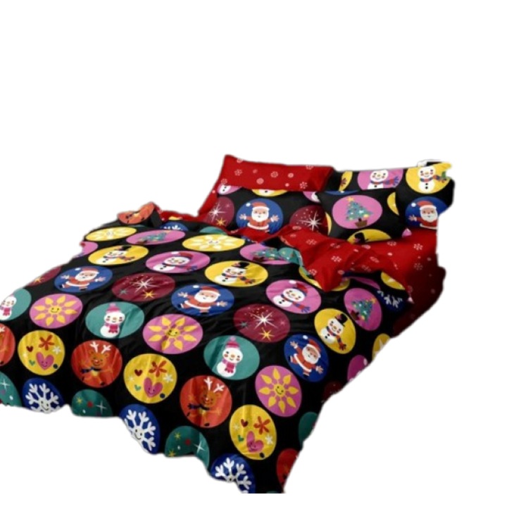 Lenjerie de pat, Jojo Home, Finet, 2 persoane, 6 piese, Desene Craciun, 230x240cm, Multicolor