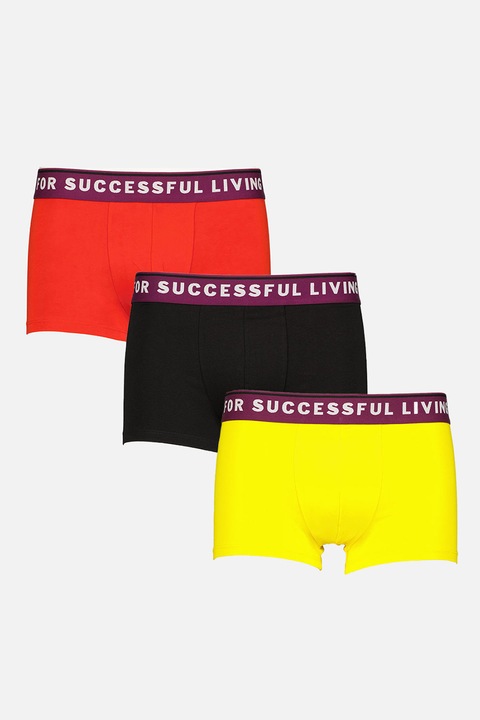 Diesel, Set de boxeri cu banda logo in talie - 3 perechi, Rosu/Negru/Galben