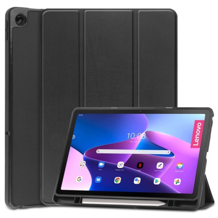 Защитен калъф за таблет Tech-Protect, Отделение за съхранение на писалка, За Lenovo TAB M10 PLUS 10.6 3RD GEN TB-125/ TB-128, Черен
