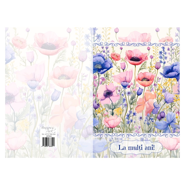 Felicitare "La multi ani!", imagine cu flori de camp, 120 x 180 mm, carton 300 gr, cu plic alb