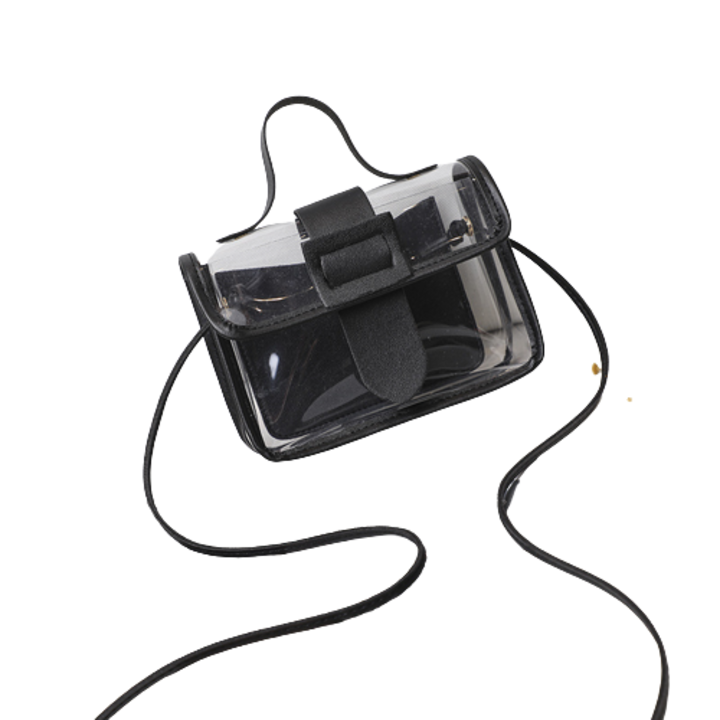 Geanta dama transparenta PVC, crossbody, cu buzunar interior negru, inchidere clapa