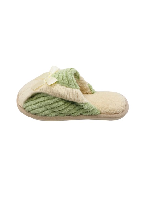 Пухкави домашни чехли за жени, TECOS, щампа с панделки, Зелен, 36-37