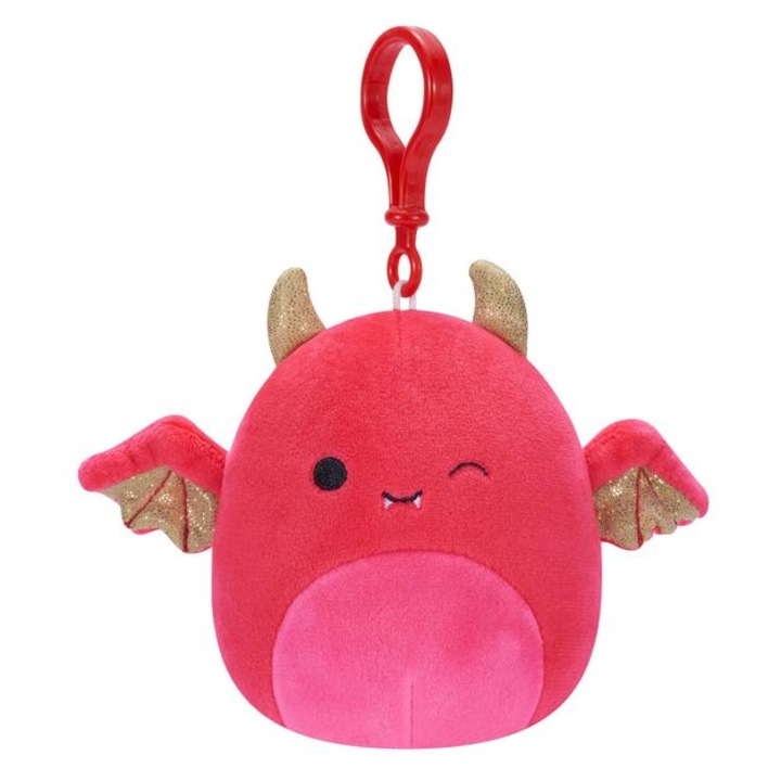 Плюшени Squishmallows, Червеното прилепче Карли с щипка, Отряд за Хелоуин, 10 см