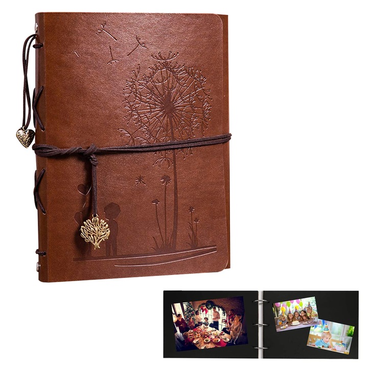 DIY fotóalbum, barna PU bőr, 22x18cm, 60 oldal, komplett szett