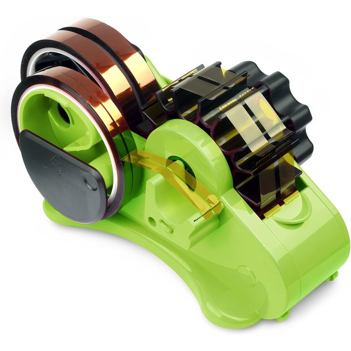 Dispenser pentru banda adeziva termica, cutter lateral, verde, pentru bobine 1" si 3"