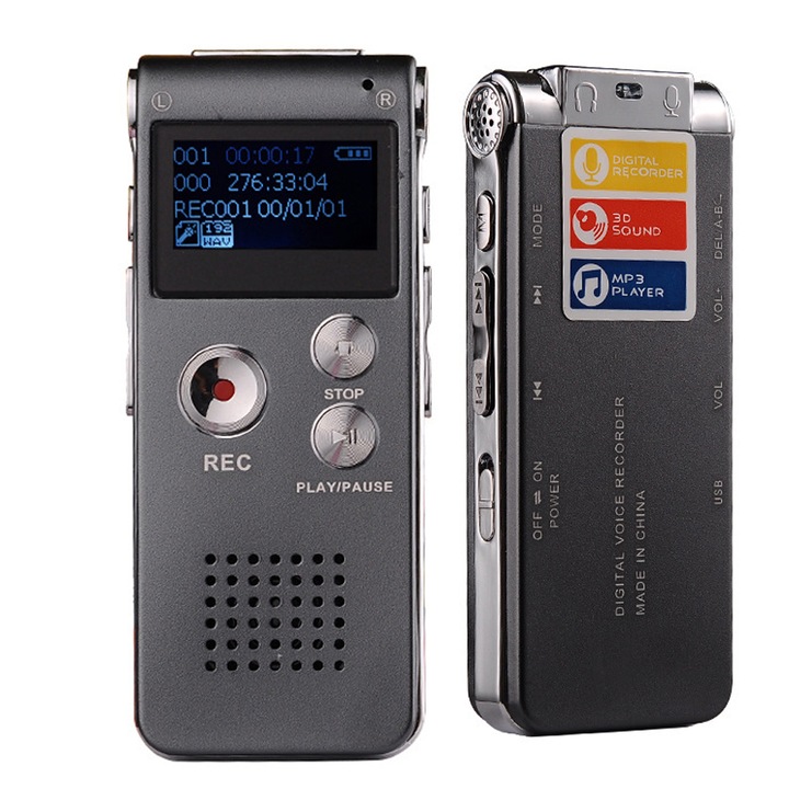 Reportofon digital 8GB multifunctional, portabil, negru, mini