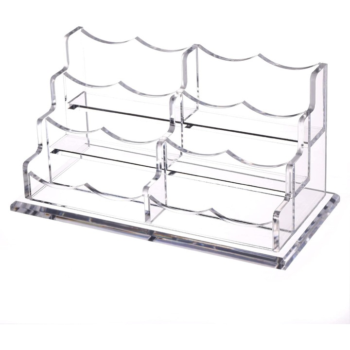 Поставка за визитки, QttvbTna, пластмаса, прозрачна, 3 нива, 180 карти, 12x9x8,5 cm