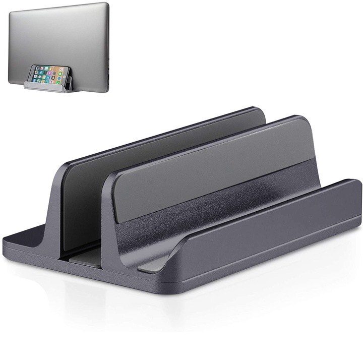 Suport vertical pentru laptop QttvbTna, aluminiu, 9.5x15x4.5cm