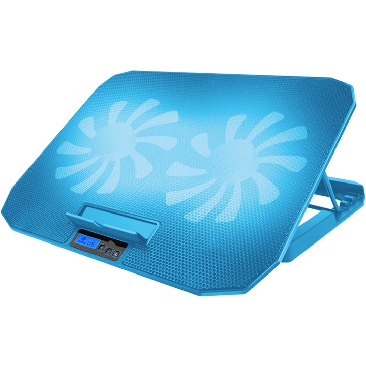 Cooler Notebook QttvbTna, 2 Ventilatoare Turbina, Ergonomic, Negru/Alb/Albastru, 50x40x20cm