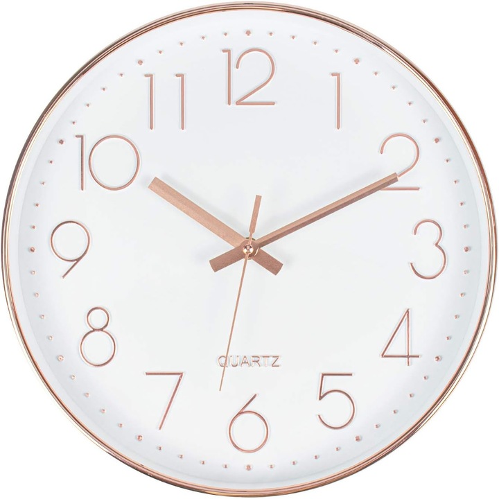 Ceas de perete silentios, modern, 30.5 x 30.5 x 4.3 cm, alb/roz