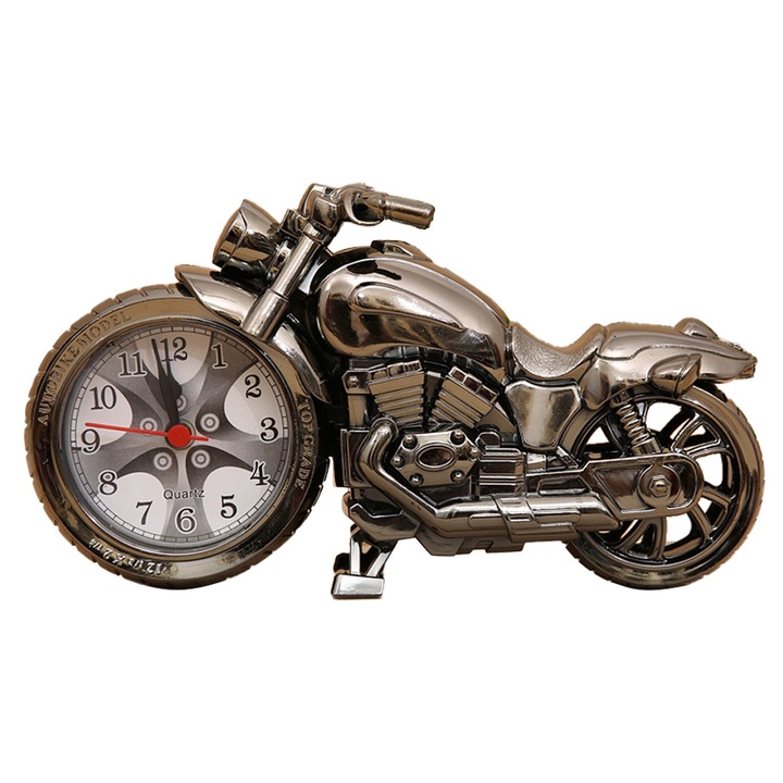 Будилник, QttvbTna, Модел мотоциклет, Ретро дизайн, Настолен, Пластмаса, Функция аларма, Цвят бронз