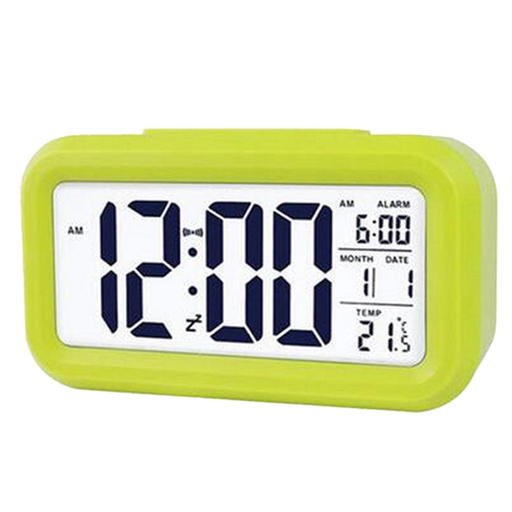 Ceas digital, temperatura/alarma, afisaj LED,13.6x7 cm, verde