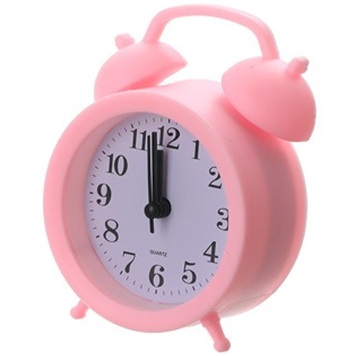 Ceas de masa Cozevdnt, alarma twin bell, roz, mecanism electric, display digital