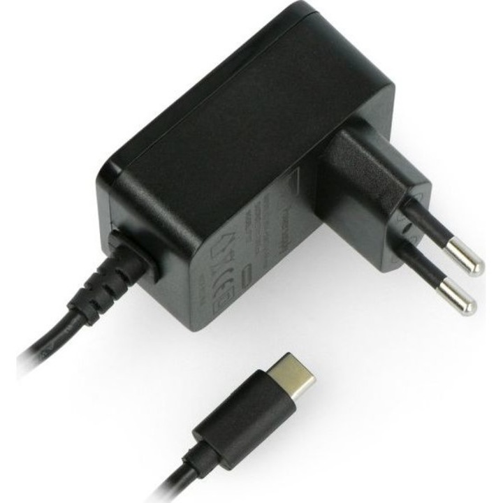Захранване, JustPi, Съвместимо с Raspberry Pi 4B, 5V, 3 A, USB-C, 1.2 m, Черен
