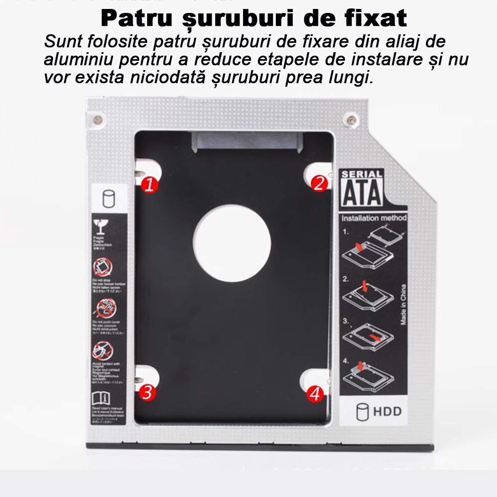 Adaptor HDD Caddy, Vaxiuja, laptop grosime 9.5mm interfata SataSata