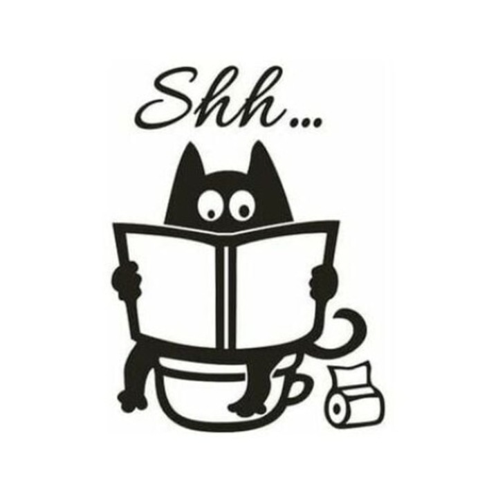 Комплект декоративни стикери, сладка котка за тоалетна, PVC, за многократна употреба, черни