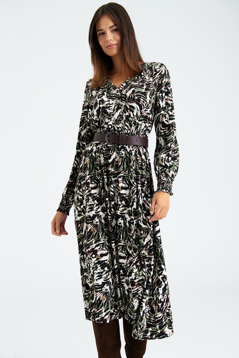 GreenPoint, Rochie midi cu decolteu in V, Multicolor, 36