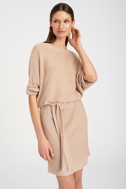 GreenPoint, Rochie-pulover cu insertii stralucitoare, Bej, 42