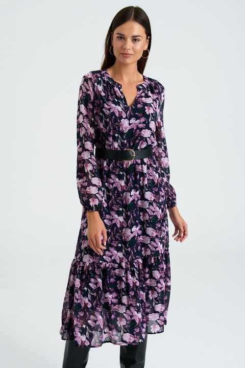 GreenPoint, Rochie midi cu model floral, Lila/Bleumarin, 38