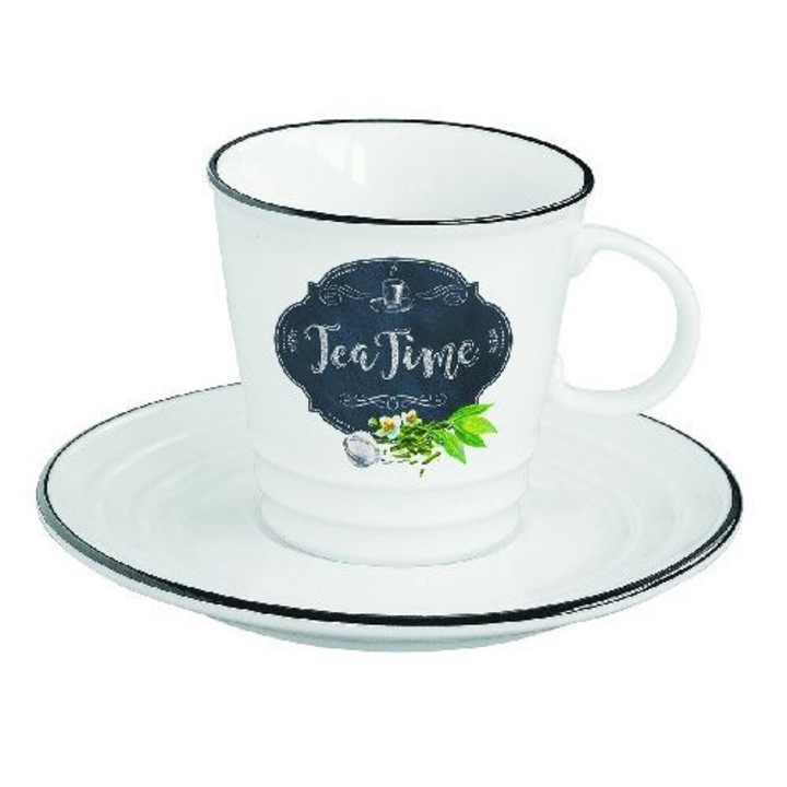 Porcelán teáscsésze + alj, 300ml, dobozban, Kitchen Basics