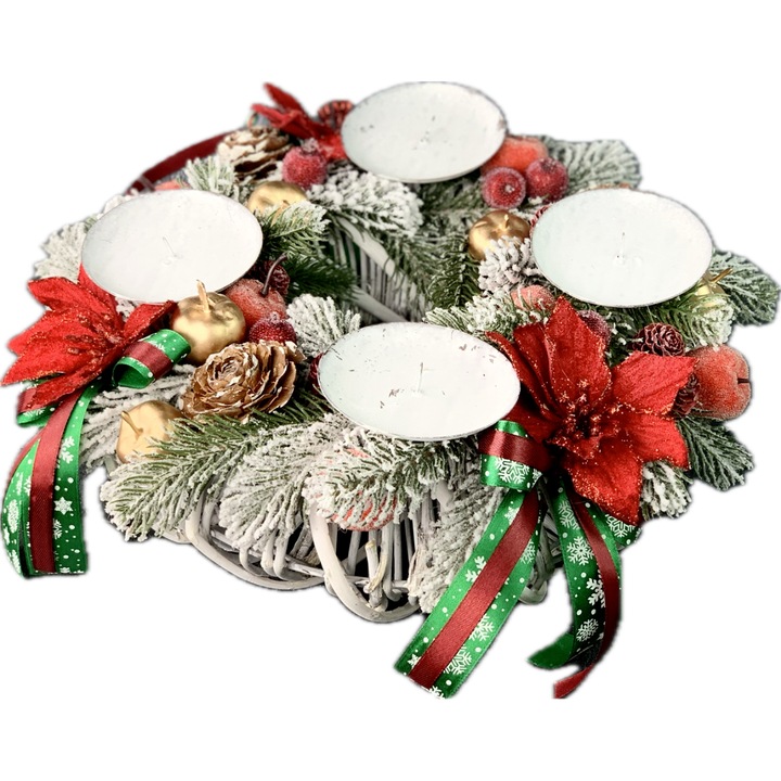 Aranjament de Advent, handmade, rosu, verde, 35 cm