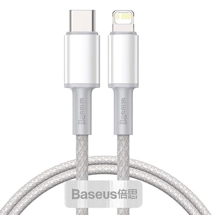 Baseus nagy sűrűségű fonott USB-C-Lightning kábel Apple eszközökhöz Lightning porttal, 1 méter, fehér